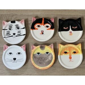Kitty Cat Ceramic Coasters Decor 4" Bandwgon Inc. 2001 Set of 6 Handpainted VTG
